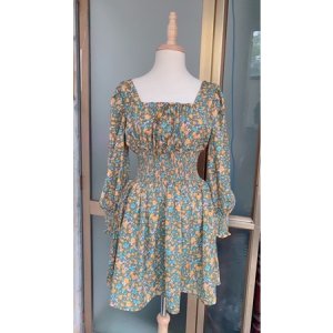 [FREESHIP - HÀNG LOẠI 1] VÁY CHUN EO HOA XANH VÀNG NHÍ-8