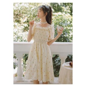 Váy đầm nữ dáng xòe tay con phối bèo họa tiết hoa nhí nhún ở ngực thiết kế trẻ trung thanh lịch-5