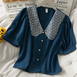 Áo chiffon ngắn tay phối lưới thời trang dành cho nữ-3