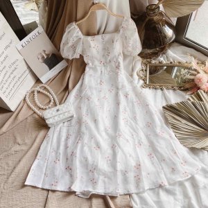 [Mã 44FASHIONSALE626 giảm 10K đơn 50K] Váy hoa trắng nút bọc(Sẵn tại shop )-2