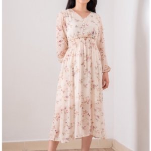 Váy Hoa ulzzang dáng dài cúc bọc voan tơ Quảng Châu Đầm hoa nhí vintage dáng dài Juka Shop-4