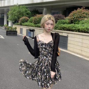 Đầm Voan Hoa Hai Dây Xinh Xắn Theo Phong Cách Hàn Quốc Dành Cho Nữ đầm bầu váy nữ váy bé gái váy dài chân váy dài váy nữ chân váy dài-6