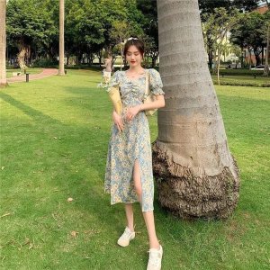 Đầm Dài Tay Bồng In Họa Tiết Hoa Cúc Thời Trang Mùa Hè Dành Cho Nữ-8