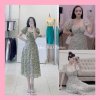 Đầm maxi hoa nhí xanh thiết kế vintage nơ ngực tiểu thư, Váy dự tiệc nữ ulzzang 2 dáng body ngắn và dài rẻ đẹp-1