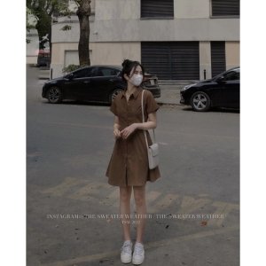 (Ảnh thật) Váy sơ mi thô mềm dáng xoè dài lưng chun the.sweaterweather TSW-8