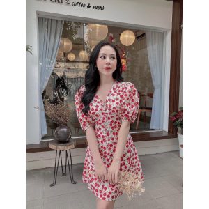 Váy hoa nhún eo chất thô mềm dễ thương HN10031-5