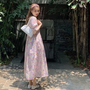 Váy hoa nhí vintage dáng dài đi biển, đầm hoa nhí babydoll cộc tay ulzzang có bigsize GOROGI-9