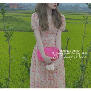 VÁY HOA 2 MÀU LI TƠ NỔI TAY BỒNG-3