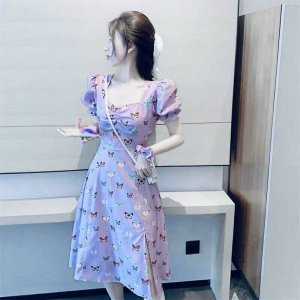 Váy đầm nữ dáng suông xẻ tà in họa tiết bướm-2