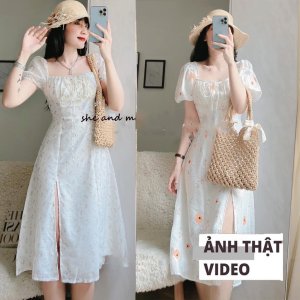 (Sẵn Hoa Cam)Clara_ Váy Đầm Nữ Hoa Nhí Hai Lớp Xếp Ly Thắt Dây Trước Ngực Phong Cách Hàn Quốc Siêu Đẹp (Ảnh thật ở cuối)-1