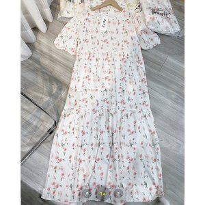 Váy babydoll hoa nhí tay ngắn, đầm babydoll bánh bèo tiểu thư kiểu dáng maxi hot trend Sang Choảnh-7