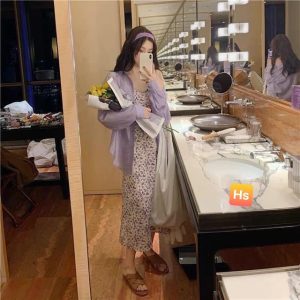 Sét váy hoa tím + sơmi tơ tím HSV876-3