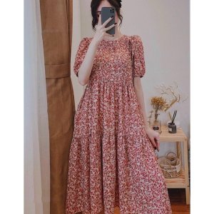 Váy bầu thời trang thiết kế hoa nhí chất Lụa Hoa M 103 freesize từ 45 đến 70kg-6