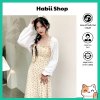 Set váy hoa nhí cổ yếm dáng dài kèm áo khoác cardigan croptop Ulzzang HABII V02-1