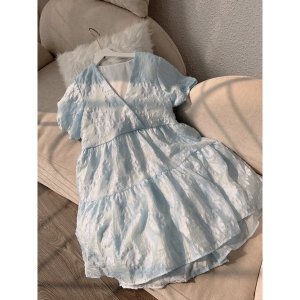 Váy Organza Ren Hoa Cổ V Phom Suông Dễ Mặc Vải Ren Hoa Nổi Xinh Vô Cùng-5
