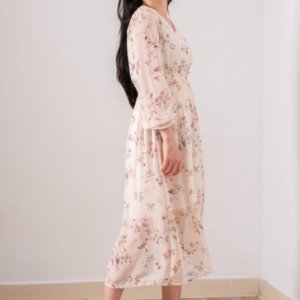 Váy Hoa ulzzang dáng dài cúc bọc voan tơ Quảng Châu Đầm hoa nhí vintage dáng dài Juka Shop-3