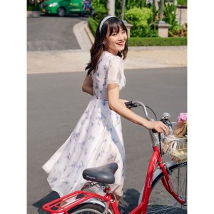 [Mã WABRTL1 giảm 10% đơn 500K] Váy tơ trắng hoa xanh 1VA01518TR Lep'-3