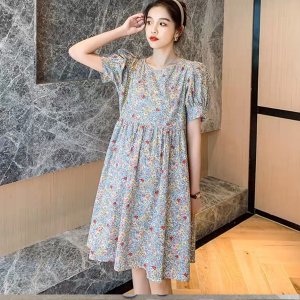 Váy bầu thời trang thiết kế hoa nhí chất Lụa Hoa M 103 freesize từ 45 đến 70kg-5