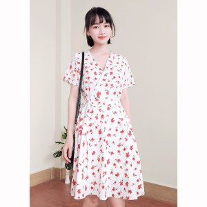 Đầm váy nữ hoa cúc, dáng xoè cổ chữ V xinh xắn, dễ thương RD045-4