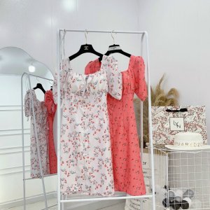 Váy đầm nữ dáng suông họa tiết nhúm ngực phối hàng nút-5