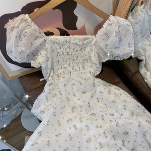 Đầm Maxi Hoa Nhí Vàng/ Váy Maxi Cổ Vuông Tay Bồng Lưng Chun Thun Sẵn Mút Siêu Yêu-5