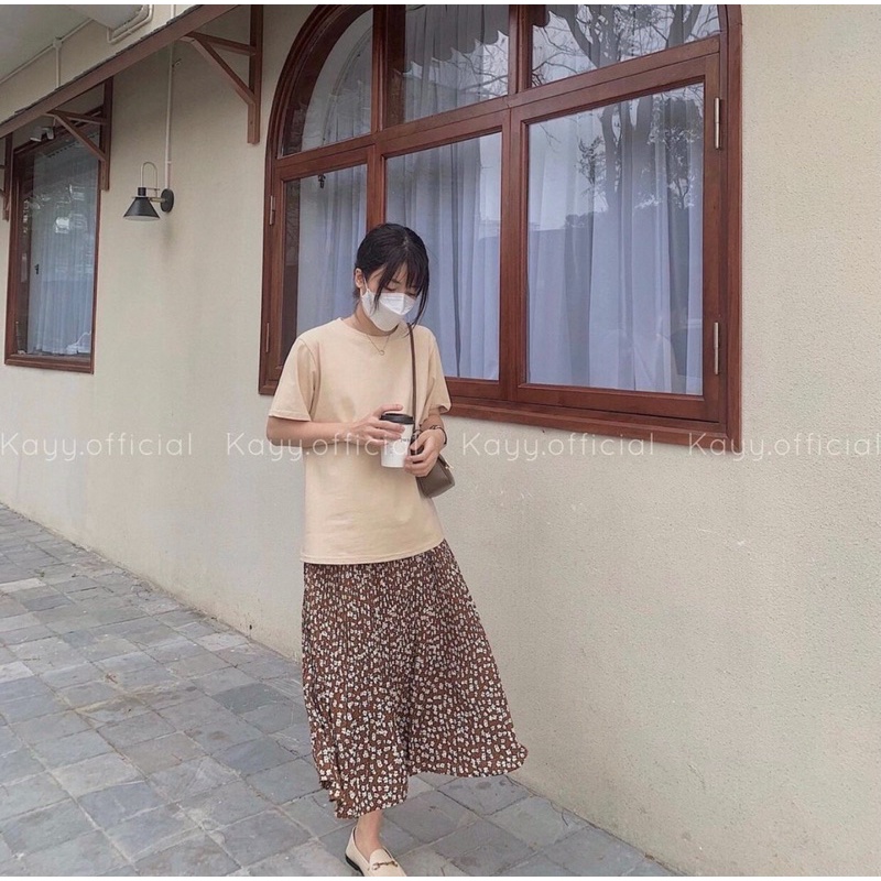 Chân váy hoa nhí dập li nhỏ có lót trong - Chân váy dài xoè chiffon hoa nhí ulzzang LUMII-5