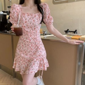 Floral skirt gentle wind ins female summer chic design artistic sense skirt Korean style milk in milk dress -4