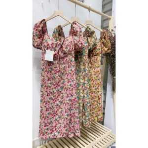 váy hoa rút ngực xẻ tà( có mút ngực)-6