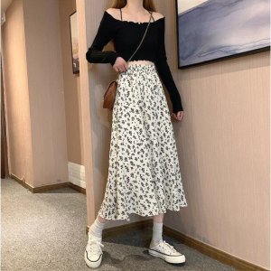 Chân váy hoa nhí vintage, váy hoa nhí dáng dài đen trắng vải voan 2 lớp siêu xinh - Mia Shore-7