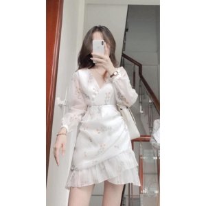 VÁY VOAN TRẮNG HOA NHÍ CỔ V VẠT BÈO-6