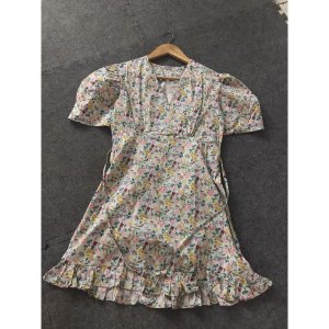 Thanh lý váy hoa nhí cổ tim, dây thắt eo, dáng ngắn đuôi cá nhỏ-5