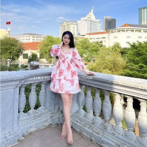 Đầm Baby Rose Hoa Tay Dài Phong Cách Công Chúa - Váy Nữ Cổ Vuông Tay Bồng Dáng Xòe 3 Tầng Bánh Bèo Tiểu Thư Lola VietNam-5