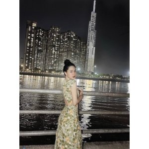 Váy Hoa Xanh Hở Lưng-2