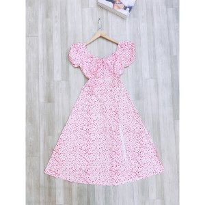 VN634 - VÁY HOA HỒNG NHÍ RÚT DÂY NGỰC XẺ TÀ-5