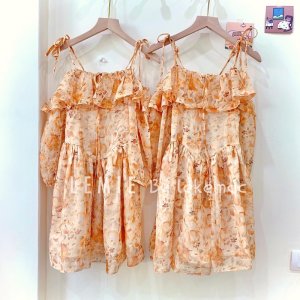 SẴN HÀNG Váy Hoa Ngắn Trễ Vai V22, Đầm Xòe Hoa Dài Tay Phong Cách Tiểu Thư Vải Voan Hoa Cam , Hoa Hồng LEMIE by lekemqc-8