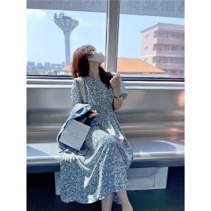 Váy hoa nhí xanh vintage chun eo tay bồng dáng dài siêu xinh-3