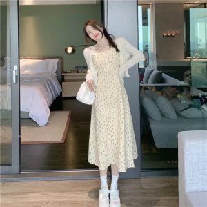 Váy Hai Dây Hoa Nhí/ Áo Khoác Cardigan Mỏng HT01 Phong Cách Hàn Quốc-4