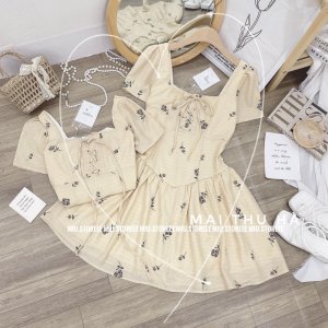 [ẢNH THẬT] VÁY HOA CỔ VUÔNG RÚT DÂY NGỰC DÁNG XOÈ HÀNG HAI LỚP-6