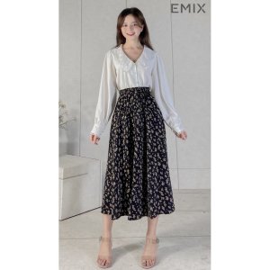 Chân váy nữ hoa nhí hoa đen EMIX (màu đen), ulzzang, dáng dài, cạp chun, vải lụa mềm, co giãn, 1 lớp nhưng không lộ-5