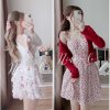 Set váy 2 món váy hoa 2 dây khóa lưng kèm áo khoác thun gân, Váy 2 dây hoa xếp ly ngực siêu xinh-1
