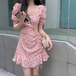 Floral skirt gentle wind ins female summer chic design artistic sense skirt Korean style milk in milk dress -6