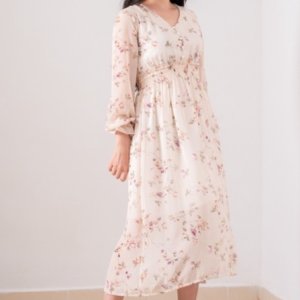 Váy Hoa ulzzang dáng dài cúc bọc voan tơ Quảng Châu Đầm hoa nhí vintage dáng dài Juka Shop-6