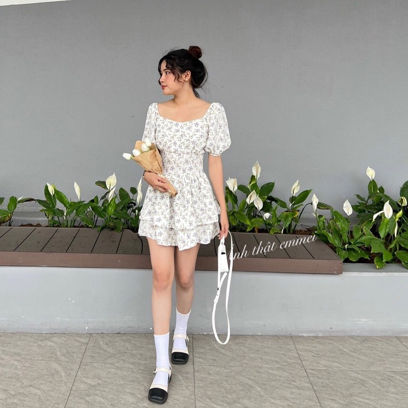 Váy hoa nhí vintage, đầm hoa nhí hàn quốc emmei v140-6