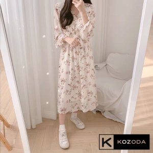 Váy Hoa Nhí Đầm vintage Voan Dáng Dài đẹp dễ thương dáng xòe có lớp lót Quảng Châu kozoda D5-4