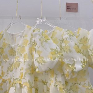 Váy hoa nhí babydoll hoạ tiết bông hoa vàng tay bồng ulzzang (video/sẵn)-8