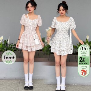 Váy hoa nhí vintage, đầm hoa nhí hàn quốc emmei v140-1