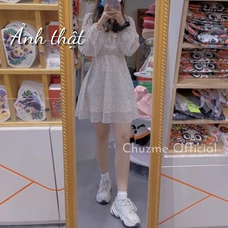 Váy hoa nhí dài tay tiểu thư kèm đai rút eo, Váy hoa vintage kèm đai corset siêu xinh (Có feedback của khách)-5