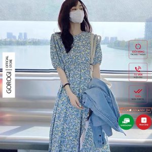 Váy hoa nhí dáng dài dự tiệc xinh bigsize nữ bánh bèo Gorogi, đầm hoa nhí dài dự tiệc tay phồng ulzzang-2
