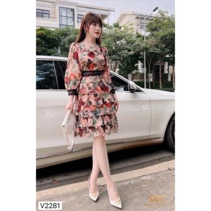V2281 Váy voan hoa be hồng tay lỡ cổ tròn công sở - Dolce viva colection-5
