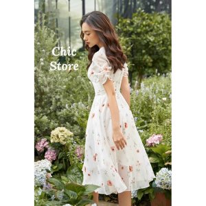 [Hình thật/ Video] Đầm hoa nhí dáng dài vintage chất lụa may 2 lớp Đầm váy thiết kế cao cấp CHIC.STORE-9